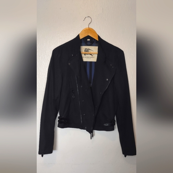 Burberry Sz 48 Women's Black Moto Double Snap button Front Jacket - Picture 1 of 16